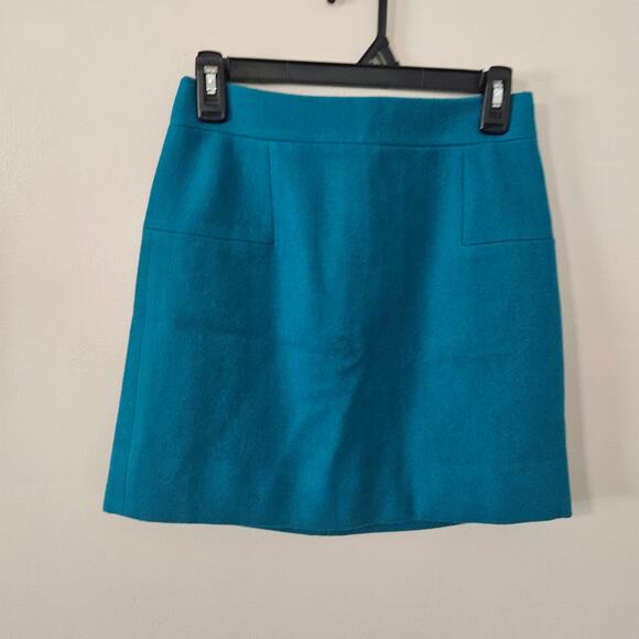 J Crew Wool Blend Teal Mini Skirt Sz O - Picture 2 of 13